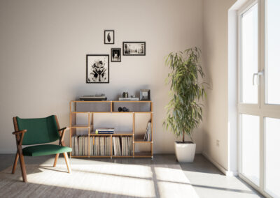 3D-Produkt-Visualisierung eines Designer-Modul-Möbels – hier ein Sideboard im Arbeitszimmer