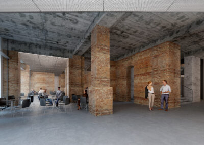 3D-Interior-Architektur-Visualisierung eines Museums-Cafés