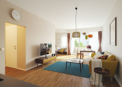 3D-Interior-Architektur-Visualisierung eines Wohnzimmers