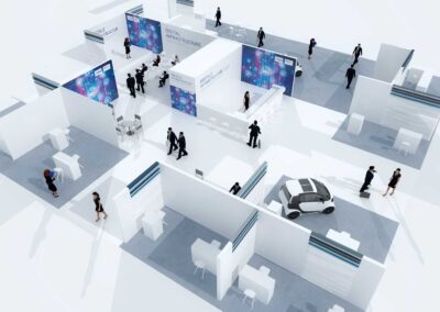 3D-Visualisierung eines ganzen Messehalle - Bereichs