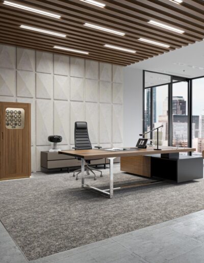 3D-Visualisierung eines Tresors in einem modernen Büro